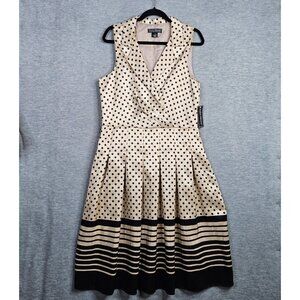 Jessica Howard Women's Size 16 Polka dot Black Stripes Pleated Dress NEW